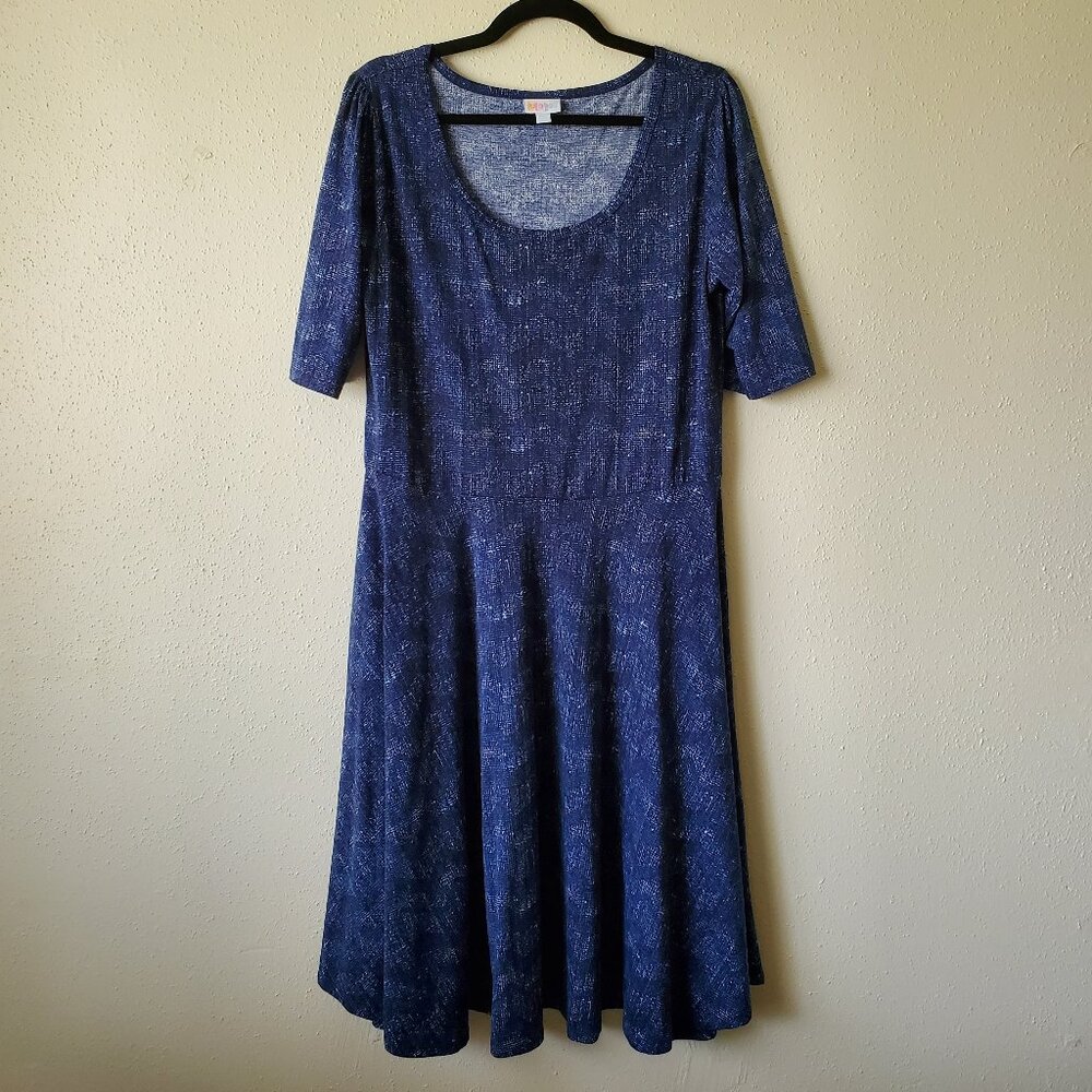 EUC 2X LuLaRoe A Line Short Sleeve Dress Blue